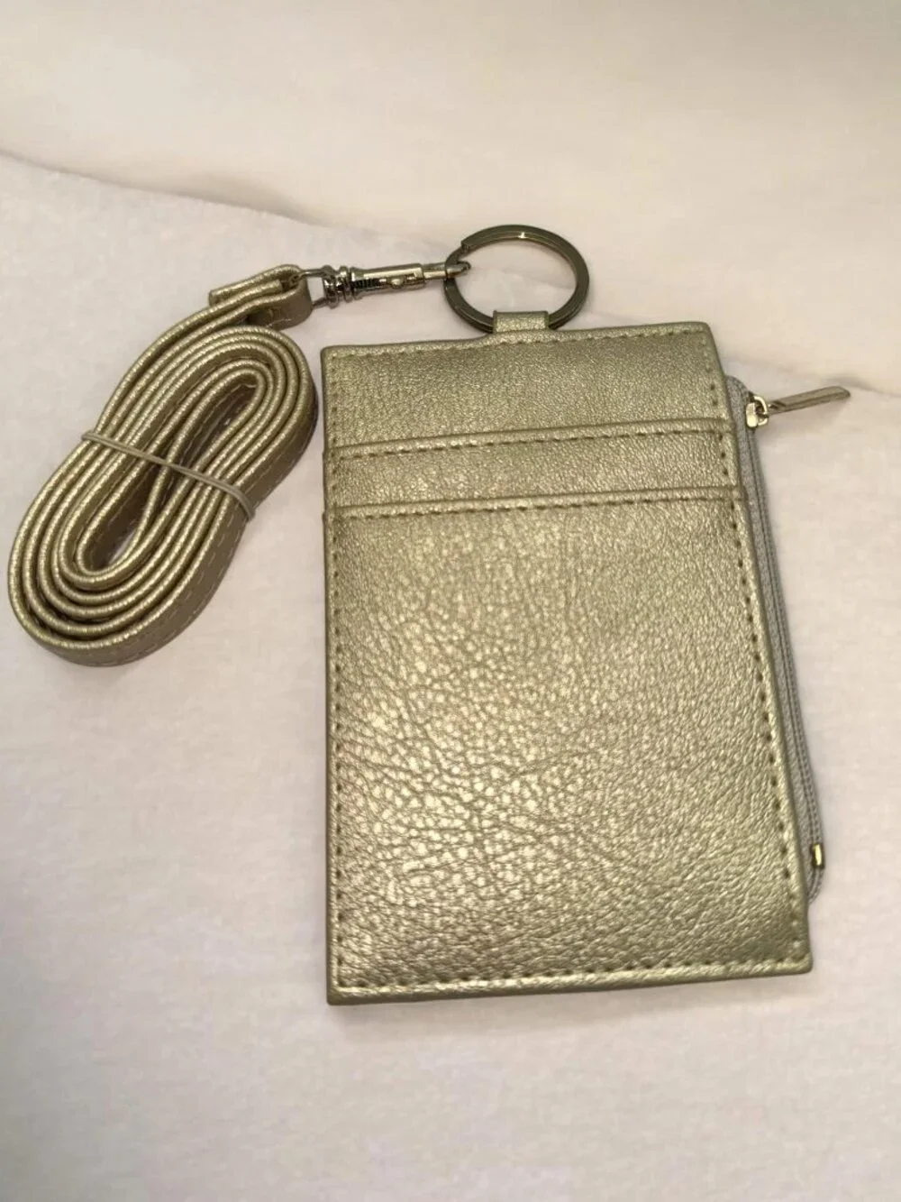 Metallic Gold Card Holder Wallet With Detachable Strap & Keyring ID Window